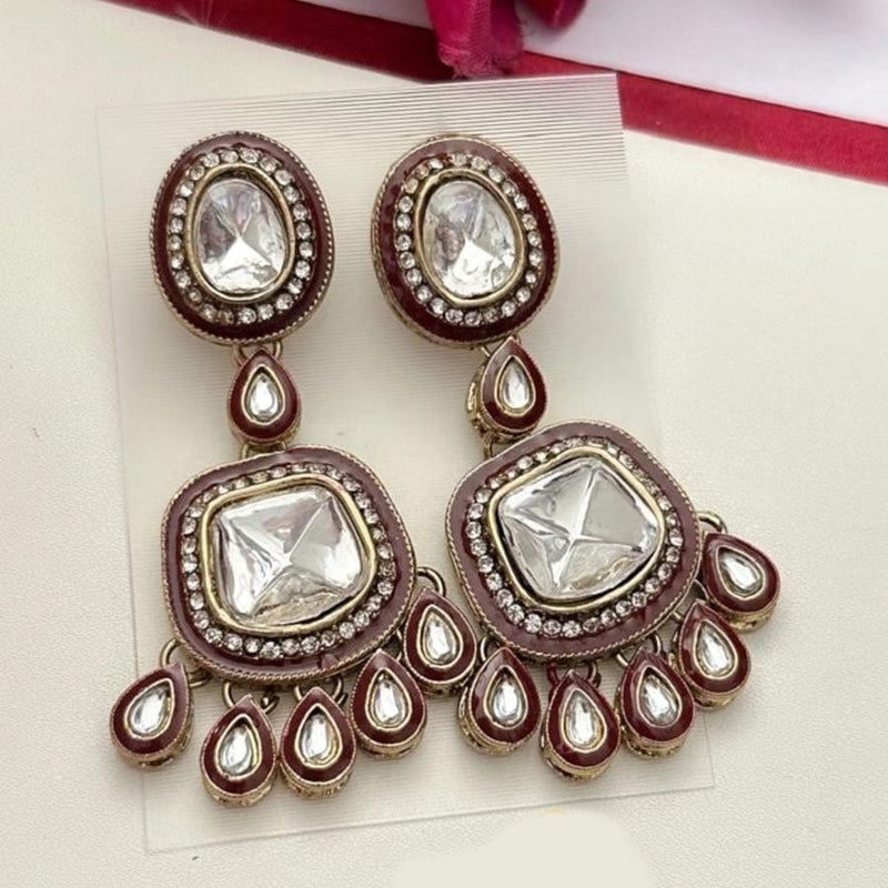 FS Collection Gold Plated Kundan Stone And Meenakari Dangler Earrings