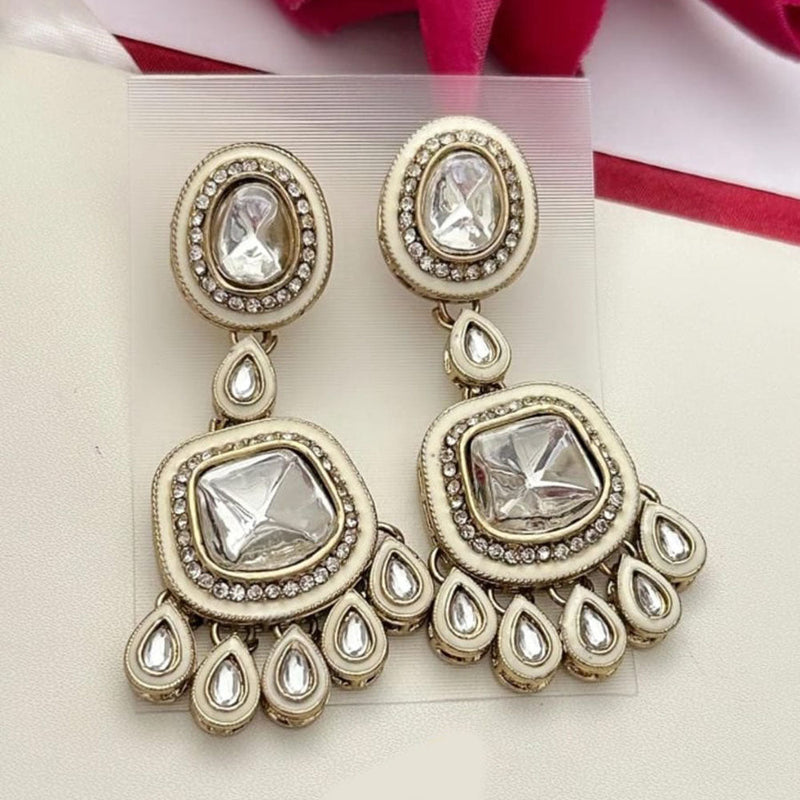 FS Collection Gold Plated Kundan Stone And Meenakari Dangler Earrings