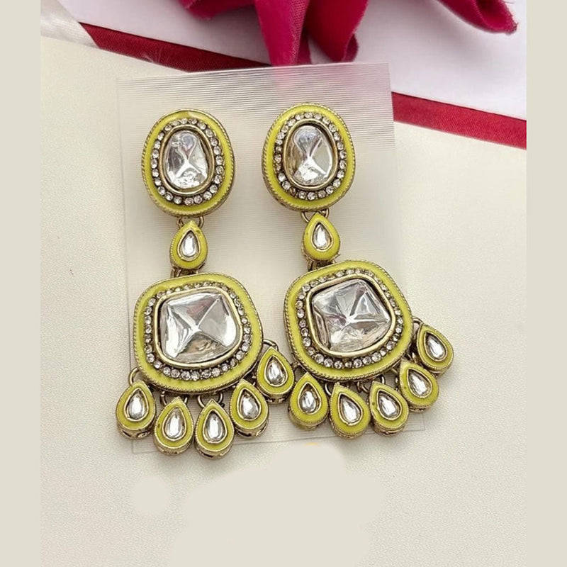 FS Collection Gold Plated Kundan Stone And Meenakari Dangler Earrings