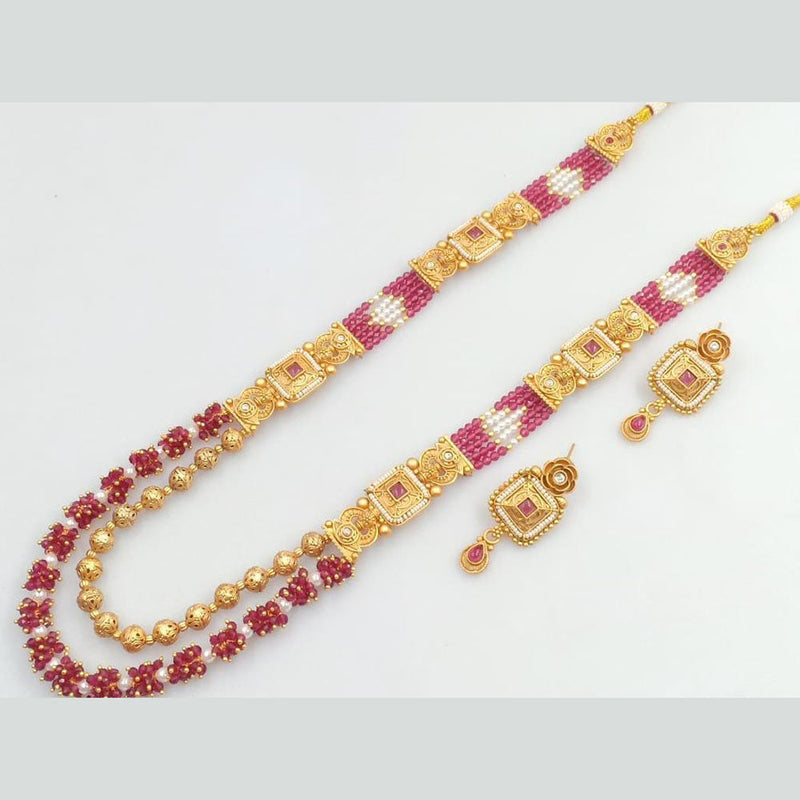 FS Collection Gold Plated Pota Stone And Beads Necklace Set