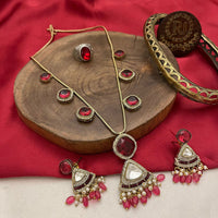 FS Collection Gold Plated Crystal Stone And Pearls Necklace Set