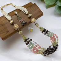 FS Collection Gold Plated Pearls And Beads Necklace Set