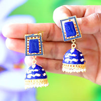 FS Collection Gold Plated Pearls Meenakari Jhumki Earrings