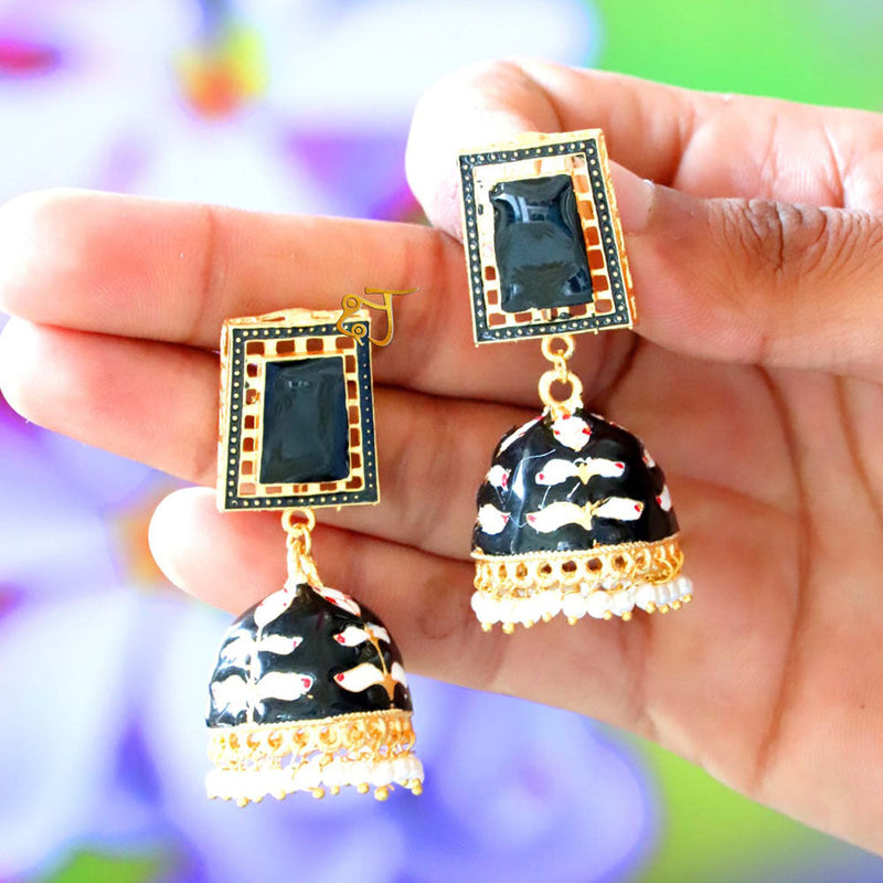 FS Collection Gold Plated Pearls Meenakari Jhumki Earrings