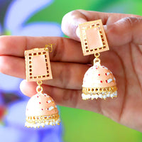 FS Collection Gold Plated Pearls Meenakari Jhumki Earrings