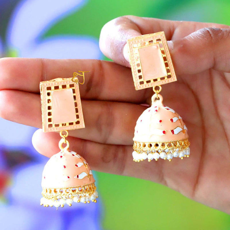 FS Collection Gold Plated Pearls Meenakari Jhumki Earrings