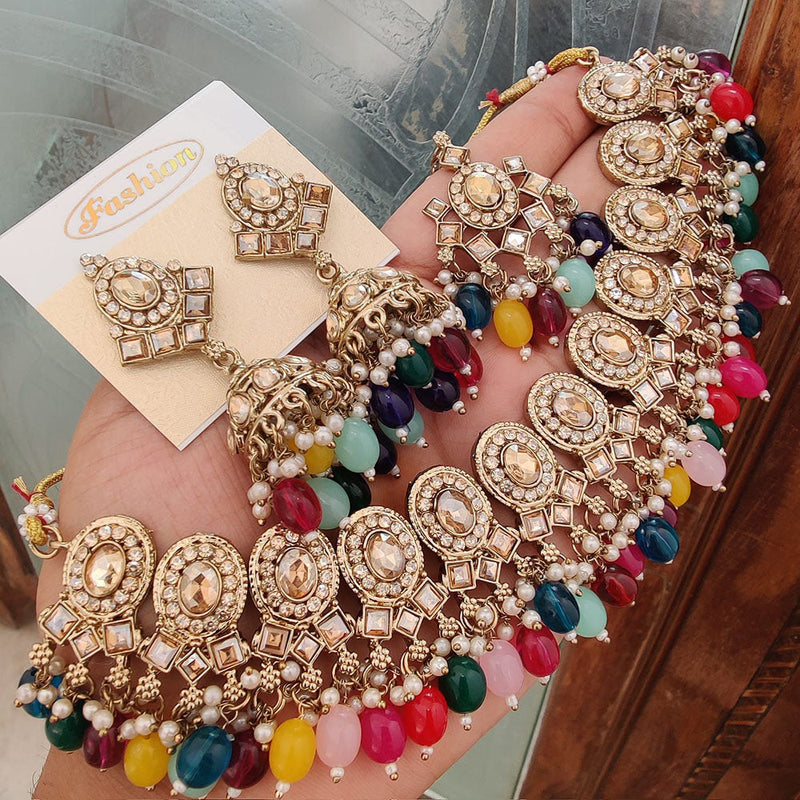 FS Collection Gold Plated Crystal Stone And Beads Necklace Set