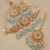 FS Collection Gold Plated Pota Stone And Pearls Choker Necklace Set