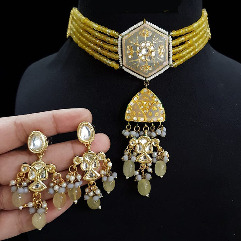 FS Collection Gold Plated Kundan Stone And Beads Choker Necklace Set