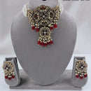 FS Collection Gold Plated Kundan Stone And Pearls Choker Necklace Set