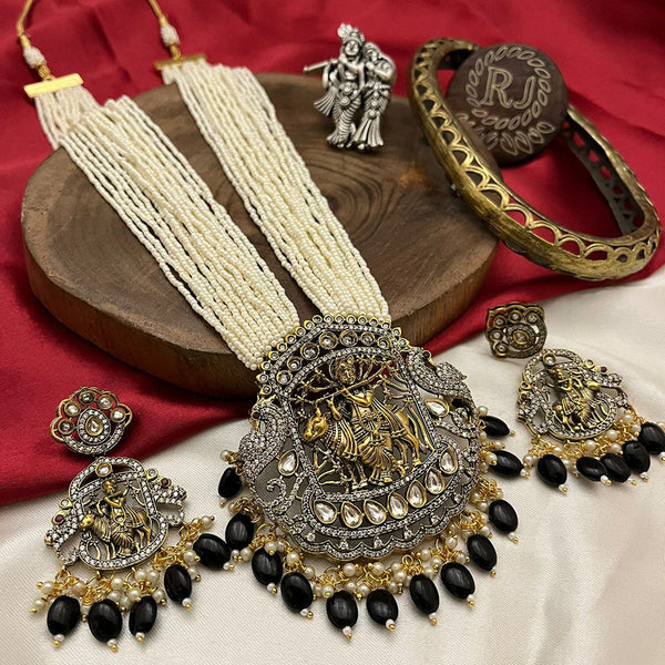 FS Collection Gold Plated Kundan Stone And Pearls Temple Necklace Set