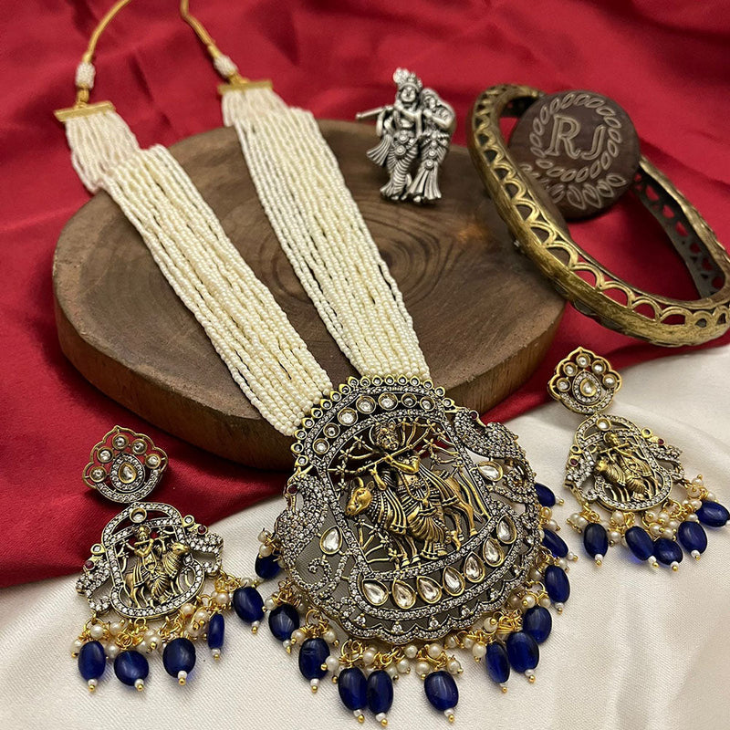 FS Collection Gold Plated Kundan Stone And Pearls Temple Necklace Set