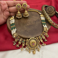FS Collection Gold Plated Pota Stone And  Pearls Necklace Set