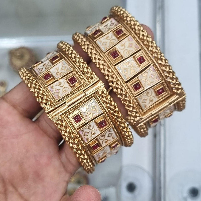 FS Collection Gold Plated Pota Stone Openable Bangle Set