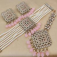 FS Collection Gold Plated Kundan Stone And Pearls Choker Necklace Set
