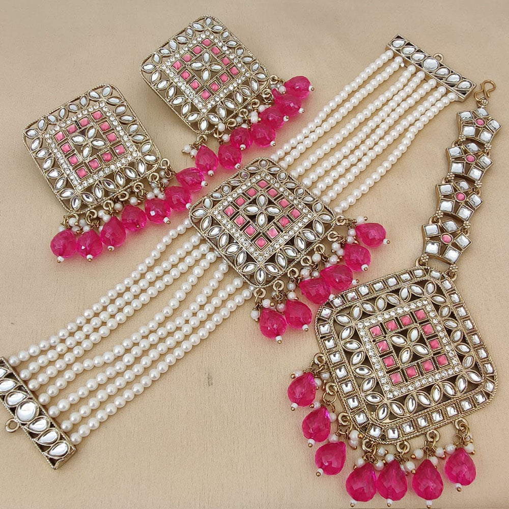 FS Collection Gold Plated Kundan Stone And Pearls Choker Necklace Set
