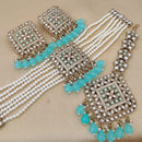 FS Collection Gold Plated Kundan Stone And Pearls Choker Necklace Set
