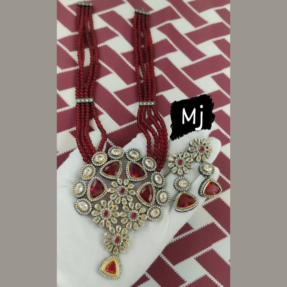 FS Collection Gold Plated Crystal Stone And Beads Necklace Set