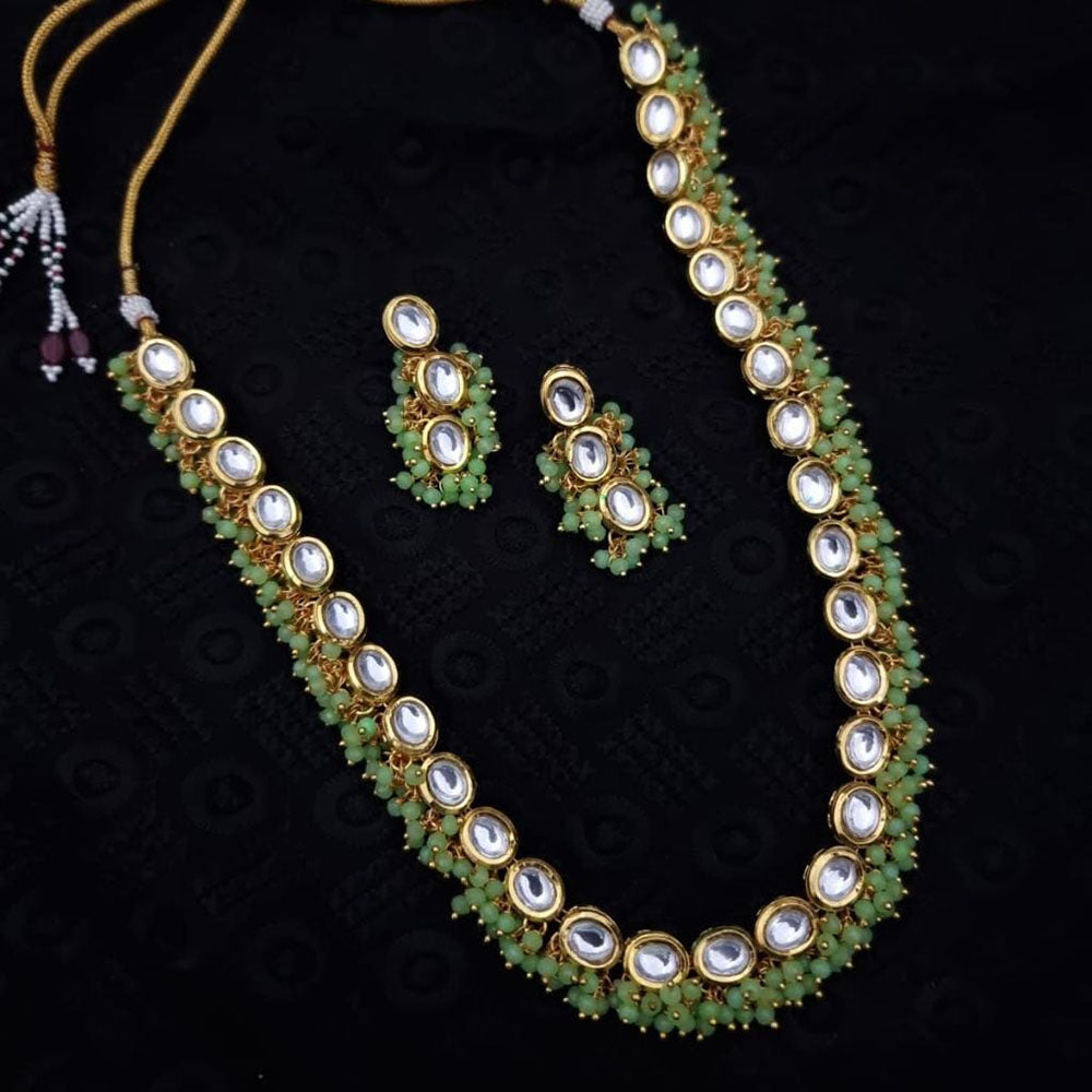 FS Collection Gold Plated Kundan Stone And Beads Necklace Set