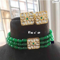 FS Collection Gold Plated Kundan Stone And Beads Choker Necklace Set