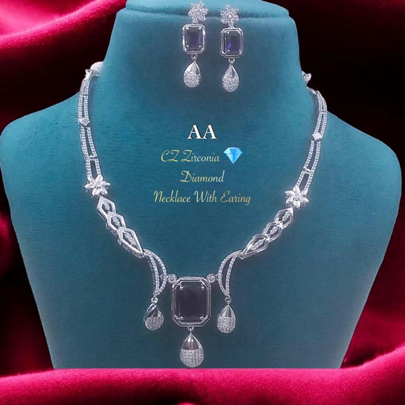 FS Collection Silver Plated American Diamonds Necklace Set