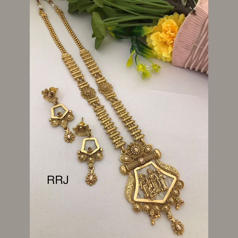 FS Collection Gold Plated Pota Stone Temple Necklace Set