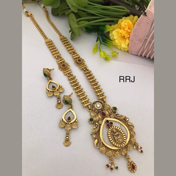 FS Collection Gold Plated Pota Stone Temple Necklace Set