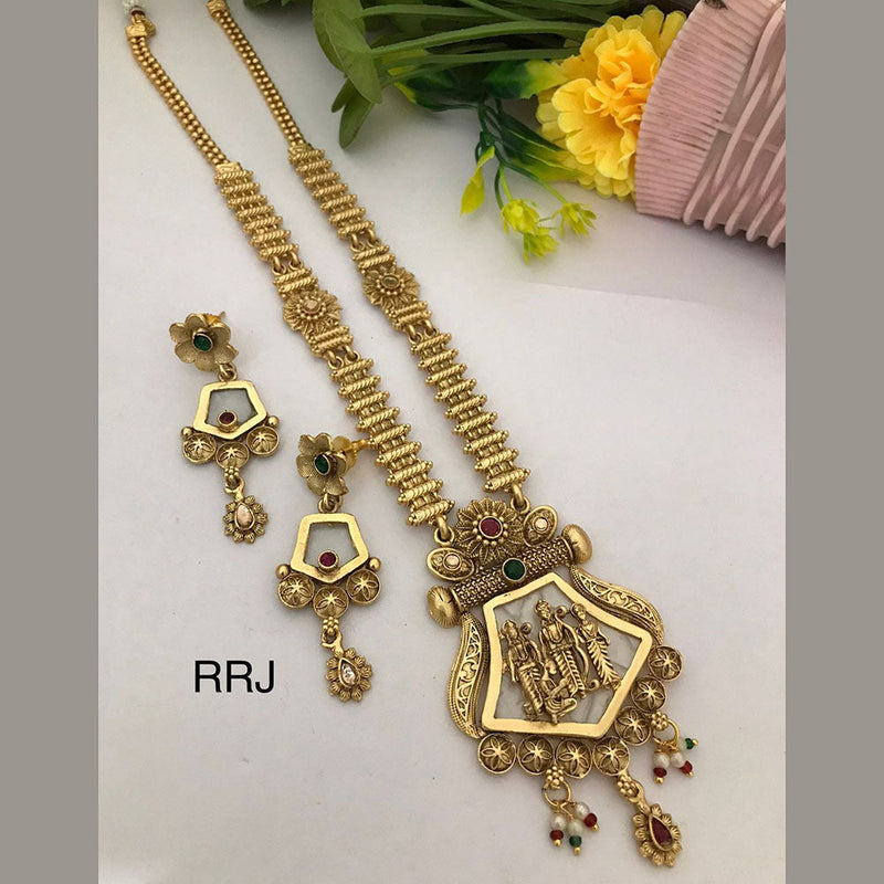 FS Collection Gold Plated Pota Stone Temple Necklace Set