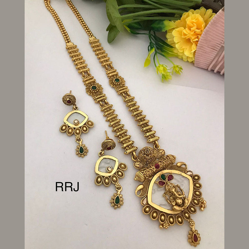 FS Collection Gold Plated Pota Stone Temple Necklace Set