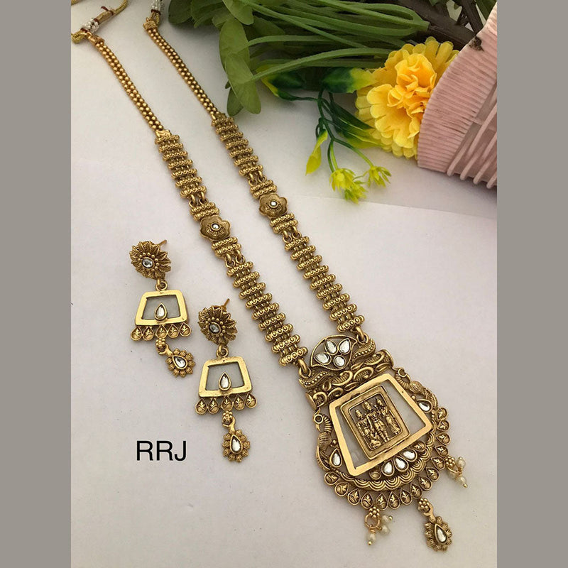 FS Collection Gold Plated Kundan Stone Temple Necklace Set