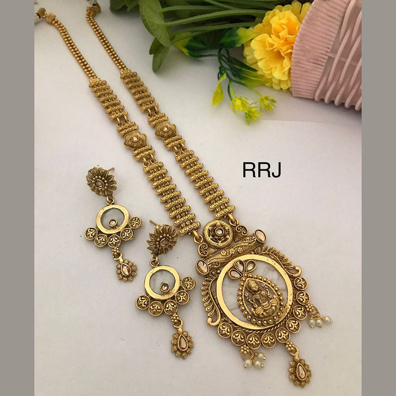 FS Collection Gold Plated Pota Stone Temple Necklace Set