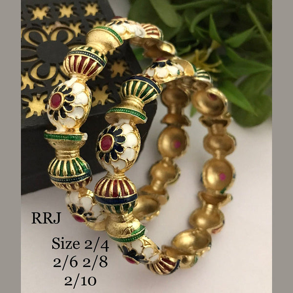 FS Collection Gold Plated Pota Stone Meenakari Bangle Set