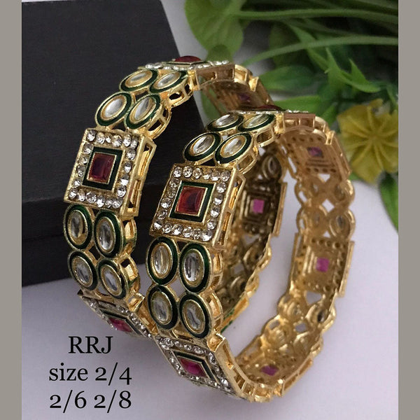 FS Collection Gold Plated Kundan Stone Bangle Set