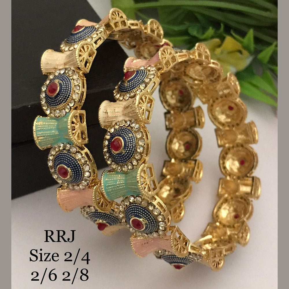 FS Collection Gold Plated Pota Stone Bangle Set