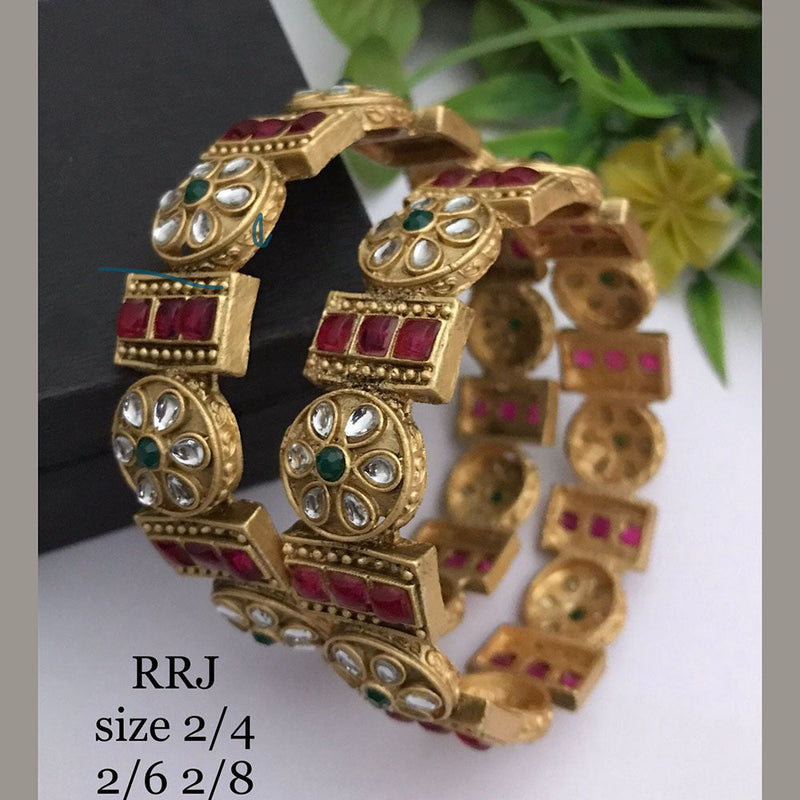 FS Collection Gold Plated Kundan Stone Bangle Set