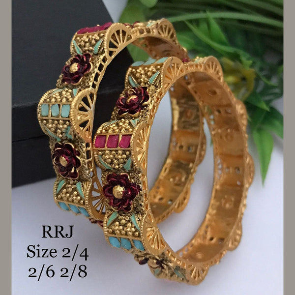 FS Collection Gold Plated Pota Stone Bangle Set