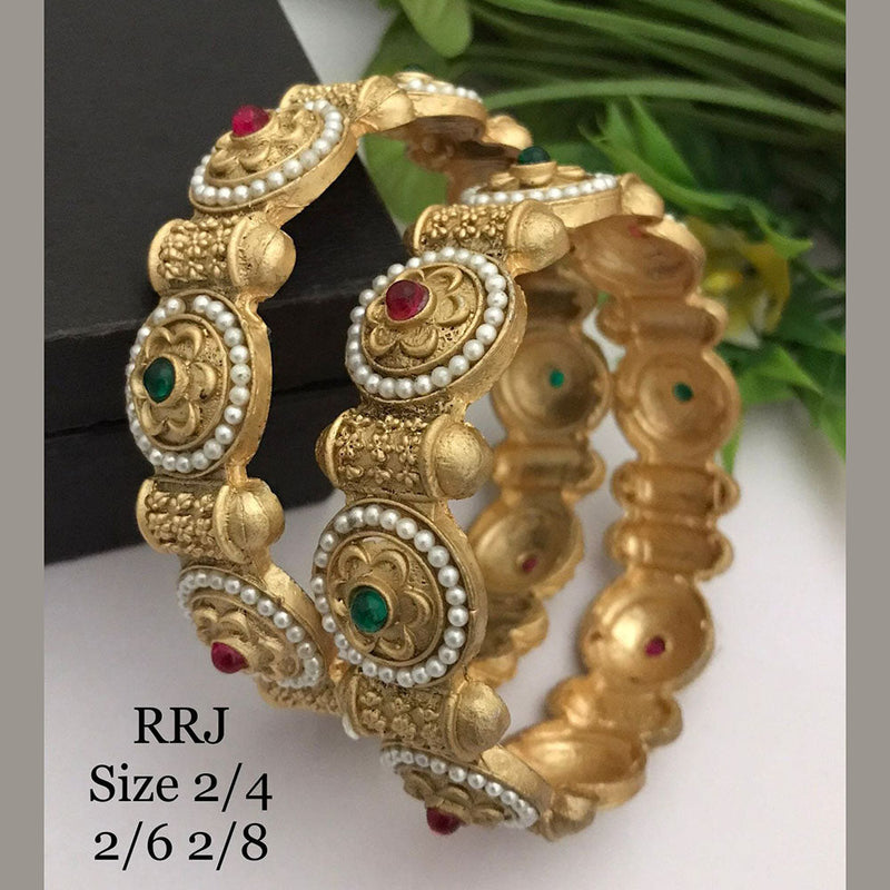 FS Collection Gold Plated Pota Stone Bangle Set