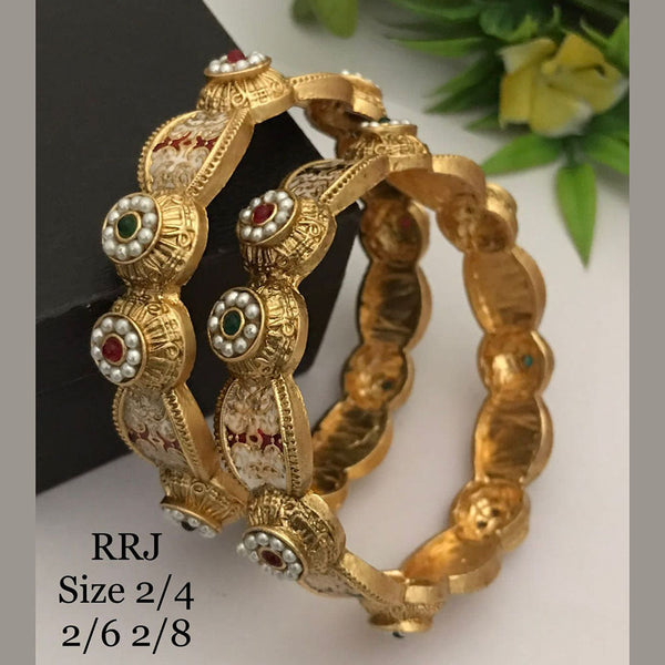 FS Collection Gold Plated Pota Stone Bangle Set