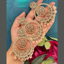 FS Collection Gold Plated Crystal Stone And Pearls Dangler Earrings With Maangtikka