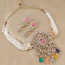 FS Collection Gold Plated Crystal Stone And  Beads Choker Necklace Set