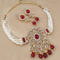 FS Collection Gold Plated Crystal Stone And  Beads Choker Necklace Set