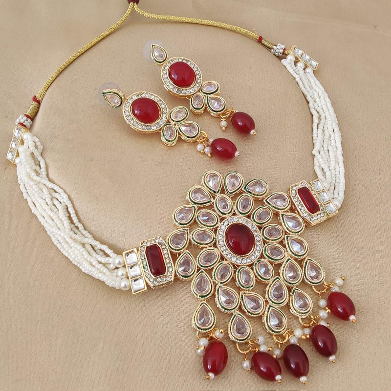 FS Collection Gold Plated Crystal Stone And  Beads Choker Necklace Set