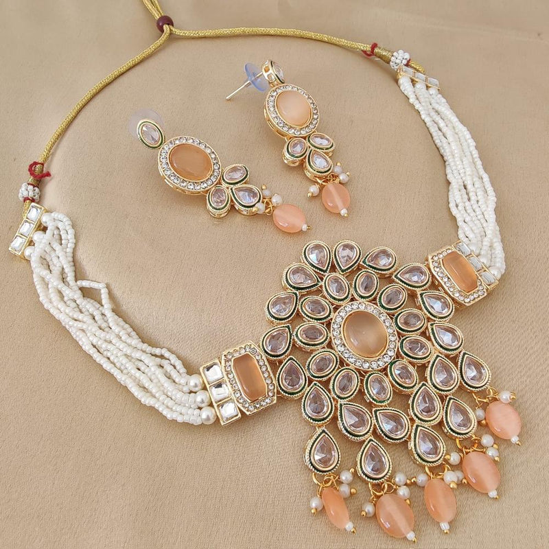 FS Collection Gold Plated Crystal Stone And  Beads Choker Necklace Set