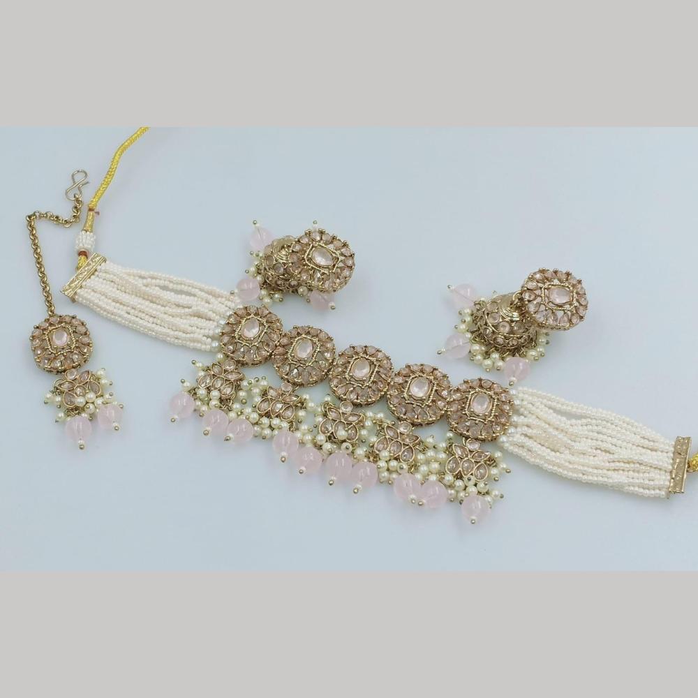 FS Collection Gold Plated Crystal Stone And  Beads Choker Necklace Set