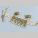 FS Collection Gold Plated Crystal Stone And  Beads Choker Necklace Set