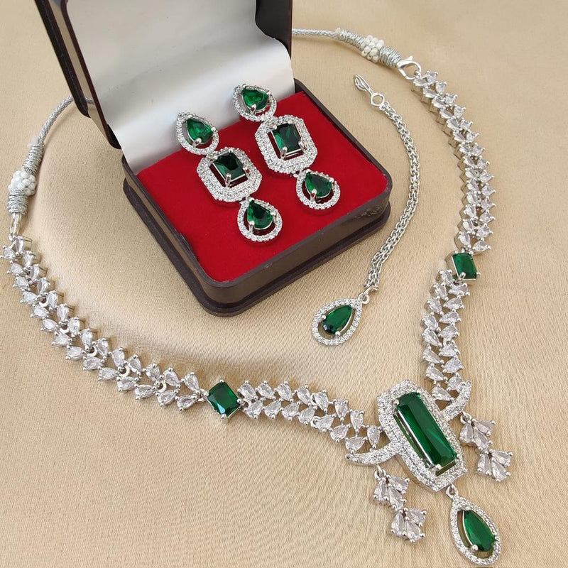 FS Collection Silver Plated American Diamonds Necklace Set