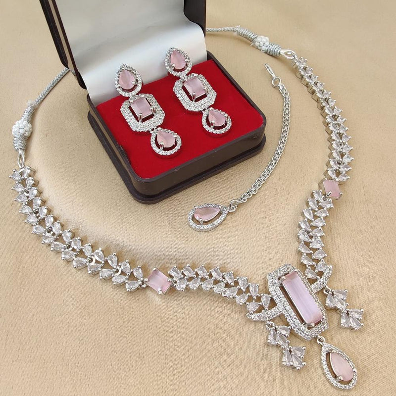 FS Collection Silver Plated American Diamonds Necklace Set