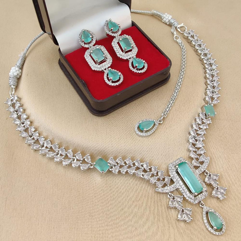 FS Collection Silver Plated American Diamonds Necklace Set