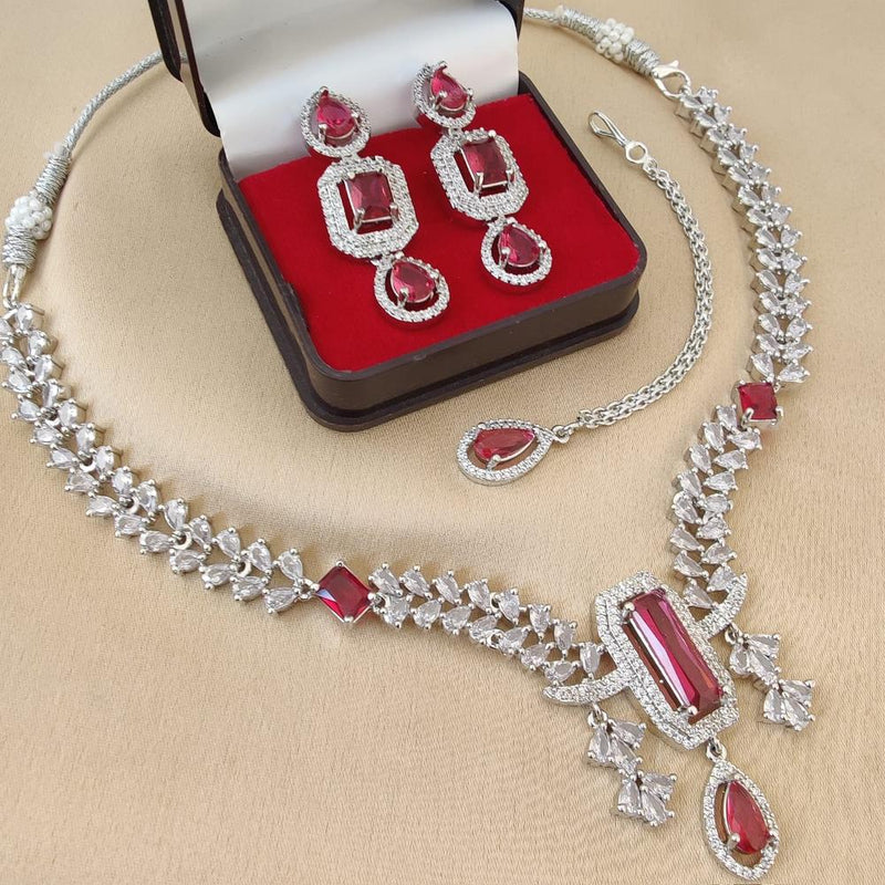 FS Collection Silver Plated American Diamonds Necklace Set