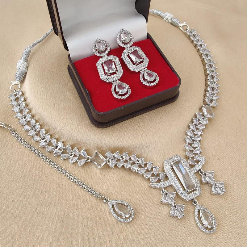 FS Collection Silver Plated American Diamonds Necklace Set